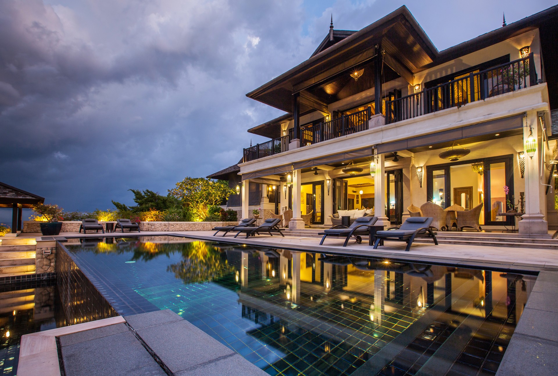 Luxury villa with big swimming pool interior outdoor