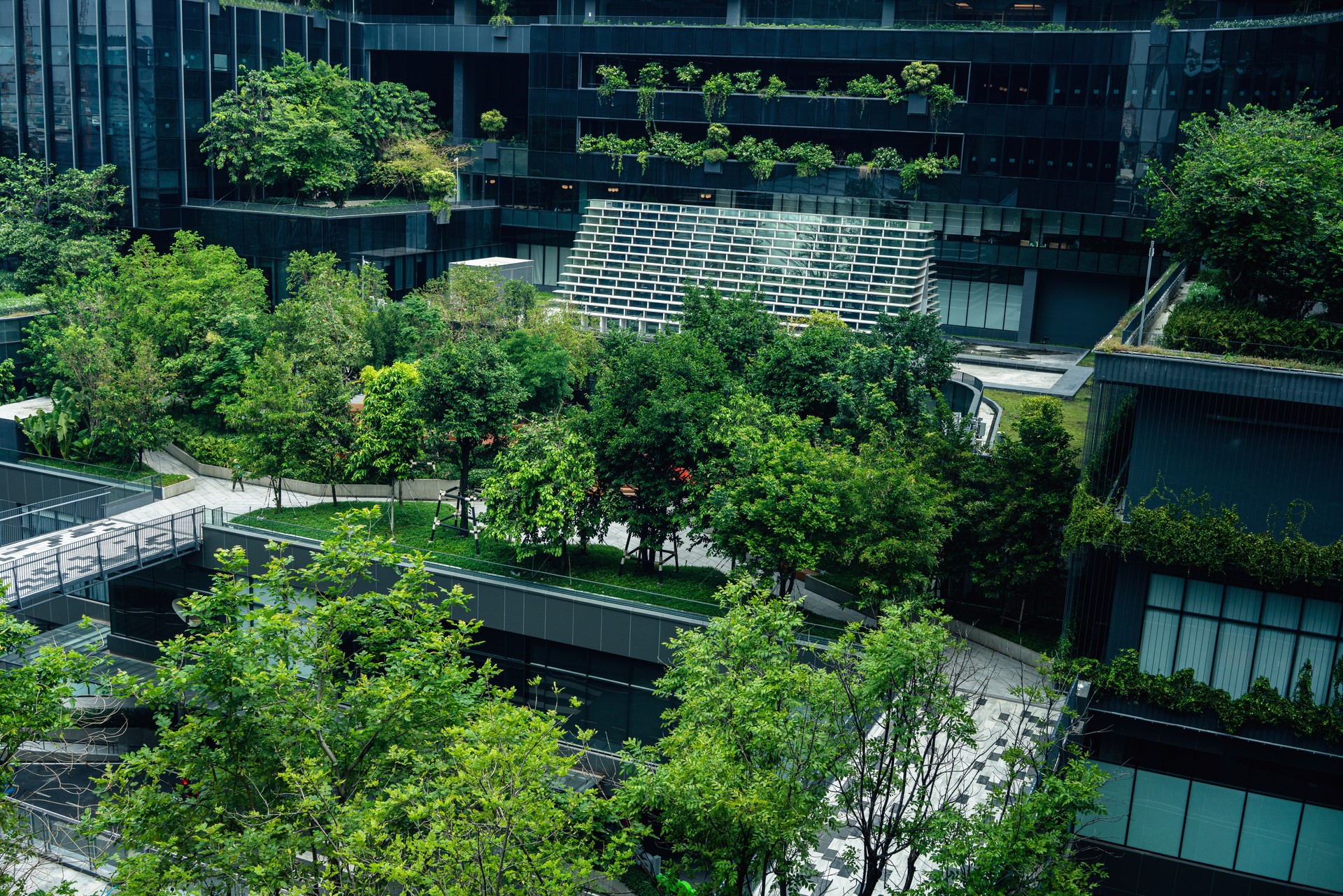 Modern green building with innovative high rise garden